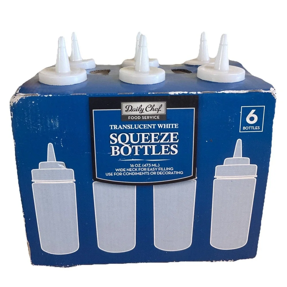 Daily Chef Squeeze Bottles 16 oz Translucent White Condiments Decorating (6) NEW